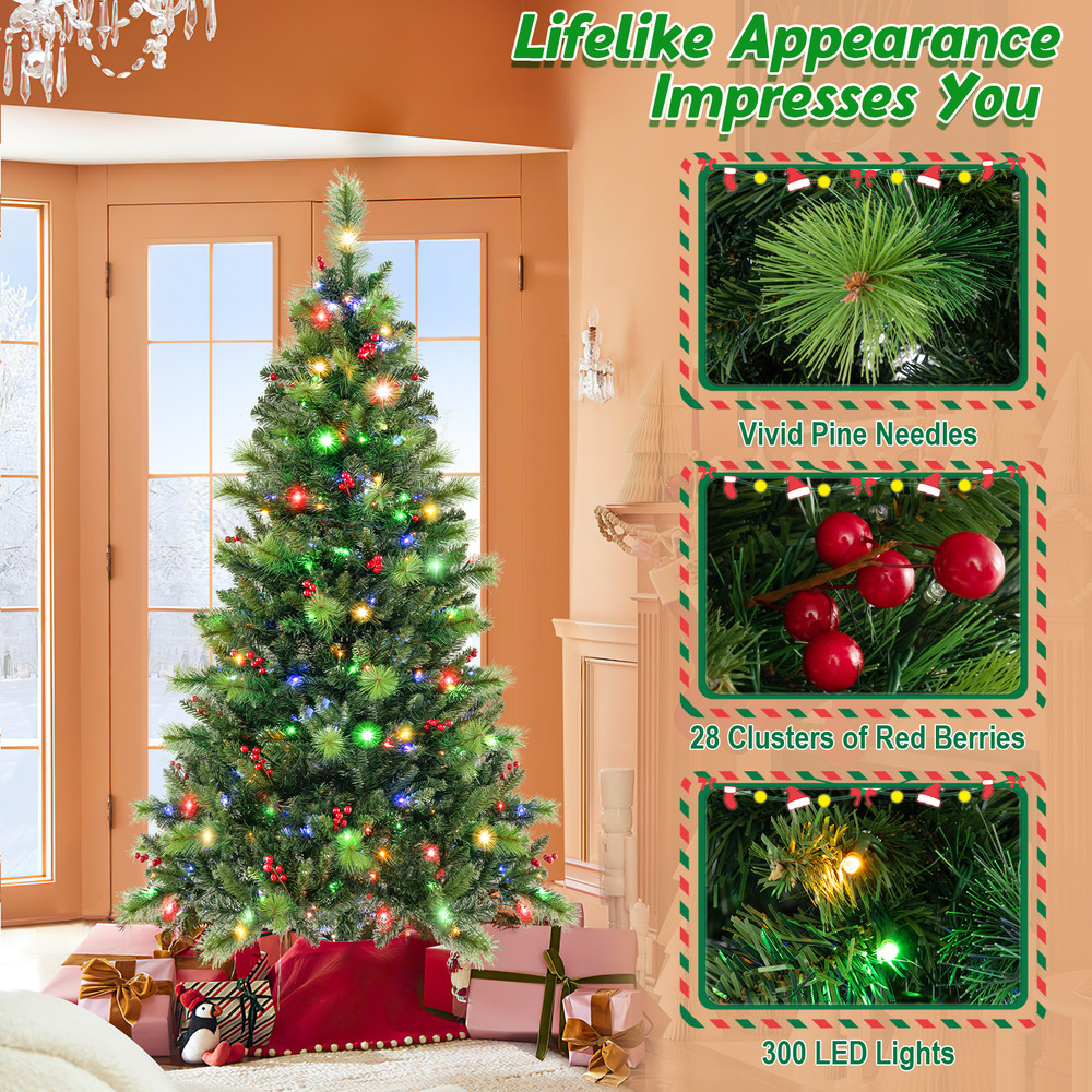 6/7/8 Ft Pre-Lit Artificial Christmas Tree with 300/400/500 Warm White LED Lights