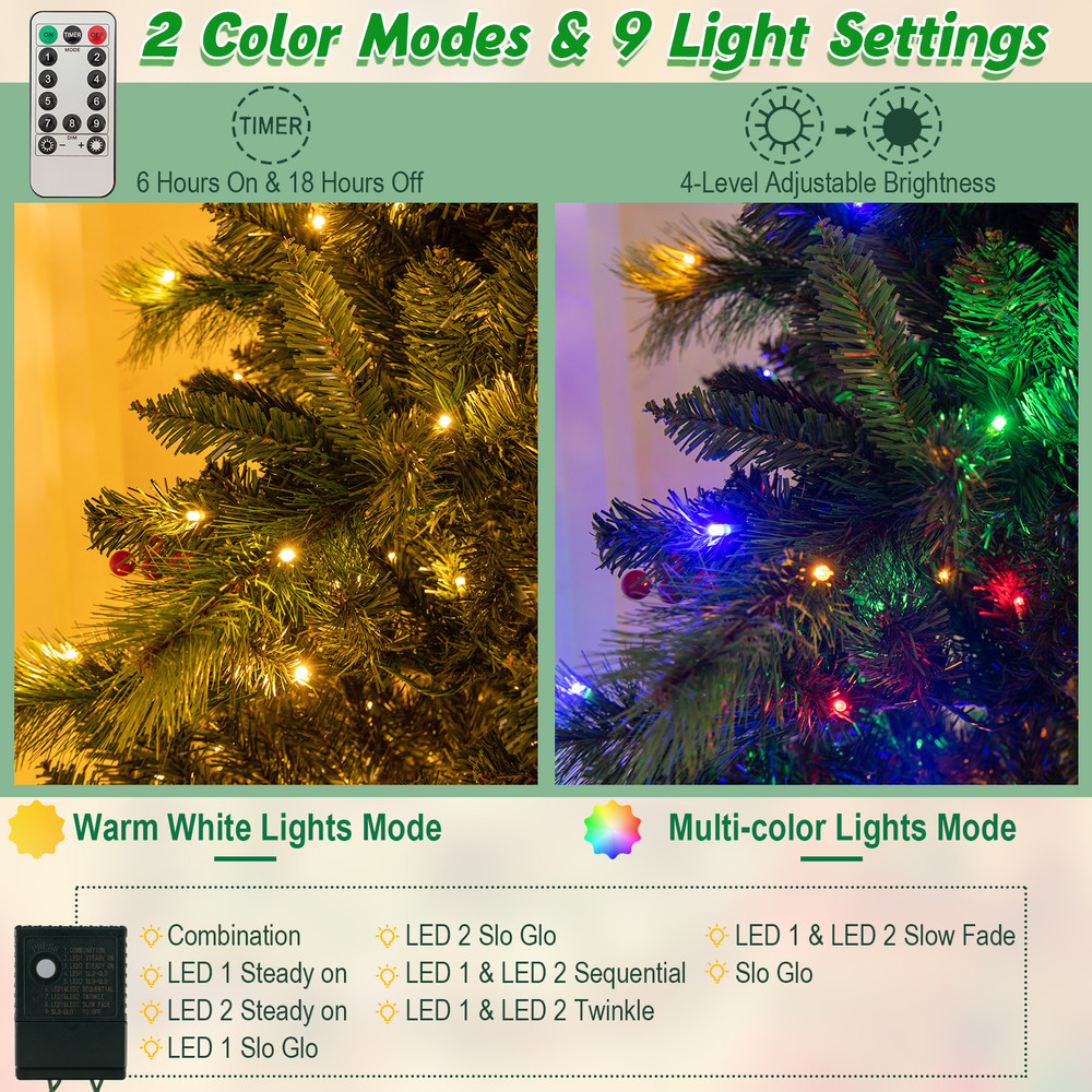 6/7/8 Ft Pre-Lit Artificial Christmas Tree with 300/400/500 Warm White LED Lights
