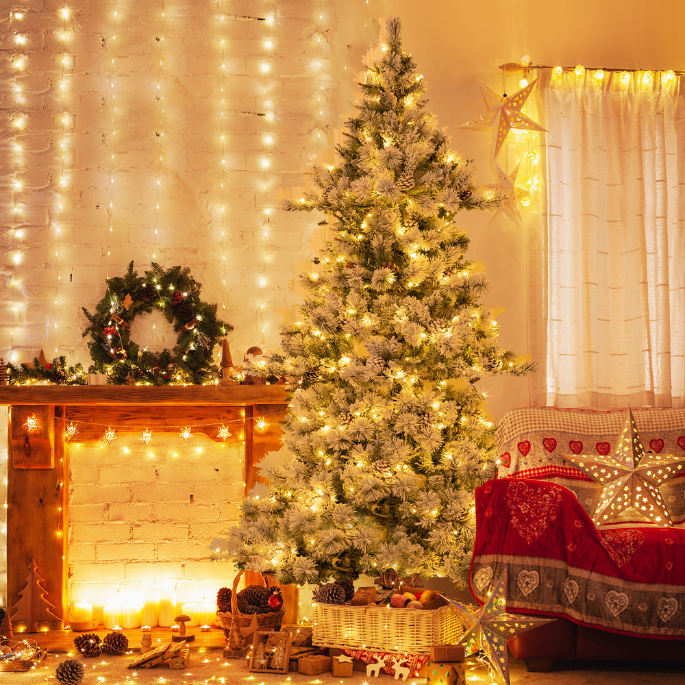 7 Feet Flocked Christmas Tree with Realistic Pine Needles | Premium Holiday Decor