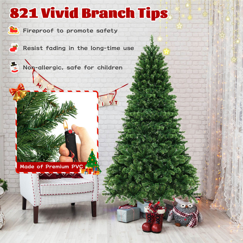 6/7/8 Feet Hinged Christmas Tree with PVC Branch Tips & Warm White LED Lights