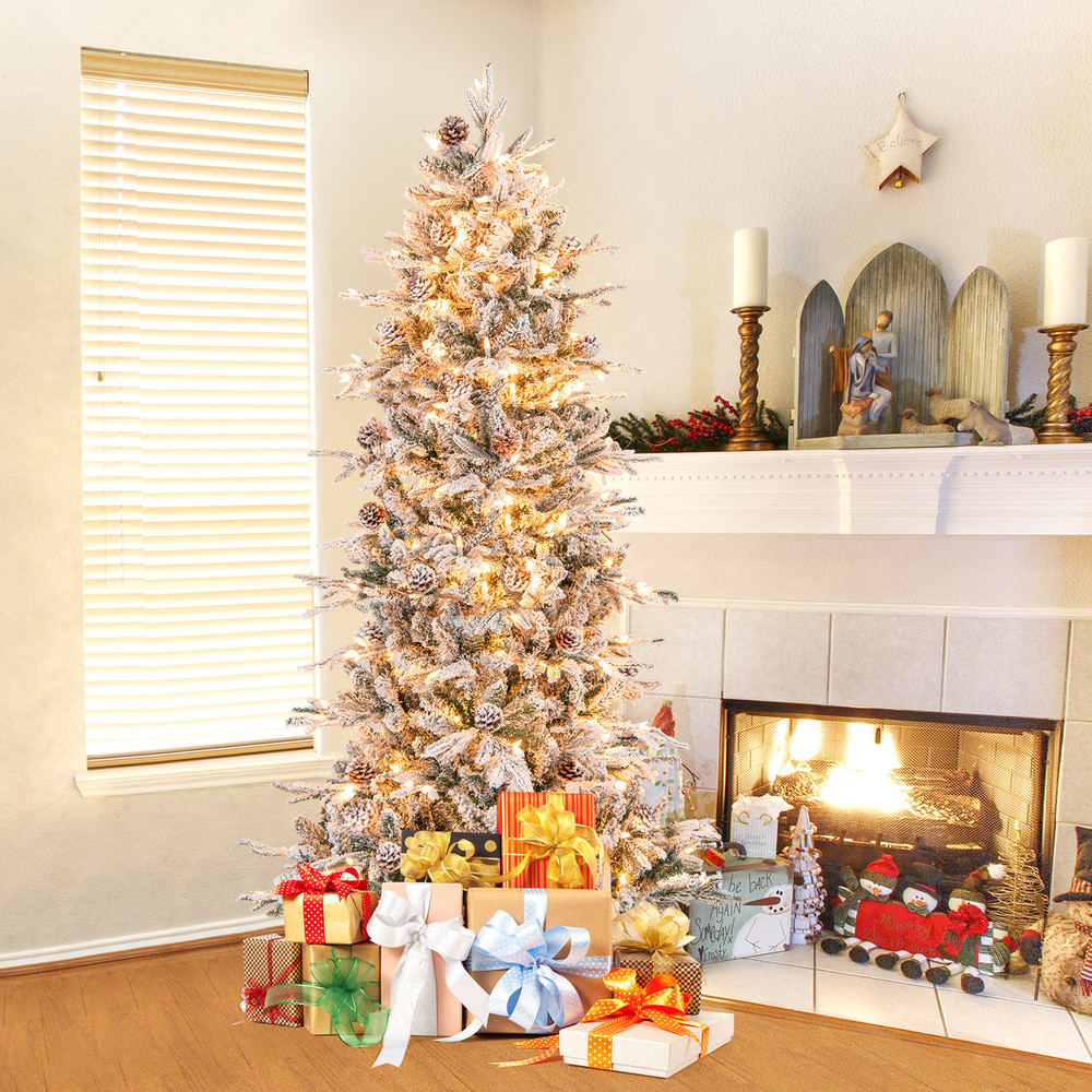 6.5/7.5 Feet Pre-Lit Artificial Christmas Tree, Premium Holiday Decor