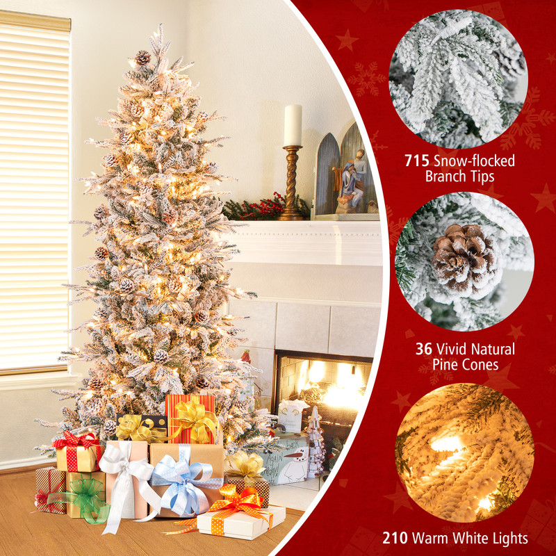 6.5/7.5 Feet Pre-Lit Artificial Christmas Tree, Premium Holiday Decor