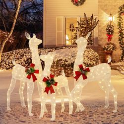 3-piece pre-lit christmas reindeer family with 230 warm white led lights, outdoor & indoor holiday decor set