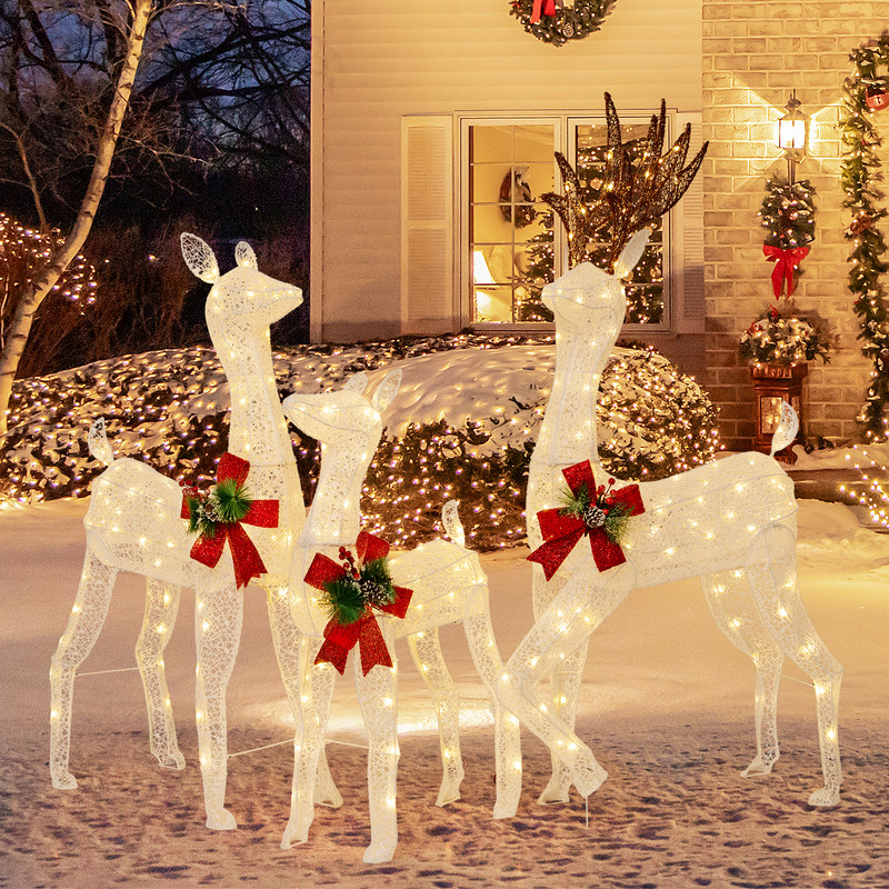 3Piece Prelit Christmas Reindeer Family With 230 Warm White LED Lights Outdoor Indoor Holiday Deco 0