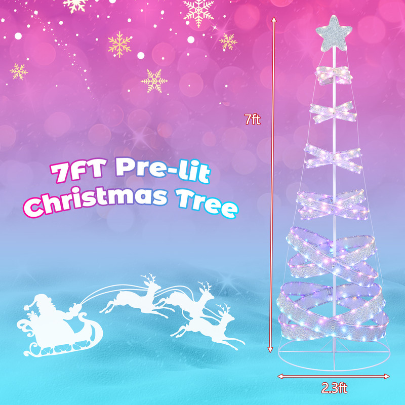 7 Feet Outdoor Spiral Christmas Tree for Party, Xmas, New Year Decoration with 341 LED Lights, Holiday Yard Display