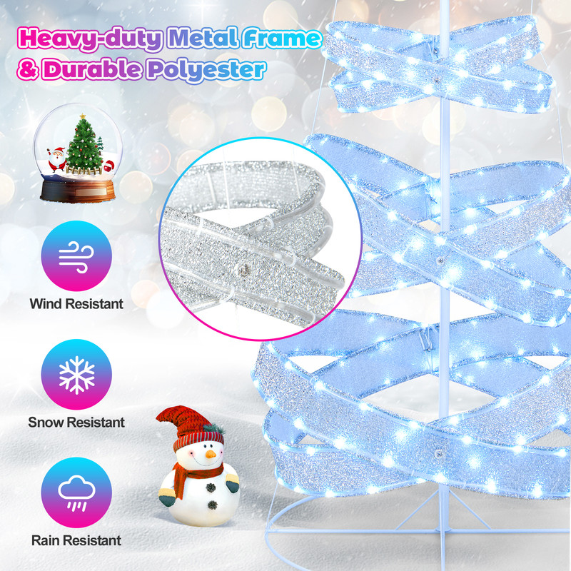 7 Feet Outdoor Spiral Christmas Tree for Party, Xmas, New Year Decoration with 341 LED Lights, Holiday Yard Display