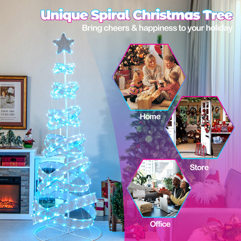 7 Feet Outdoor Spiral Christmas Tree for Party, Xmas, New Year Decoration with 341 LED Lights, Holiday Yard Display