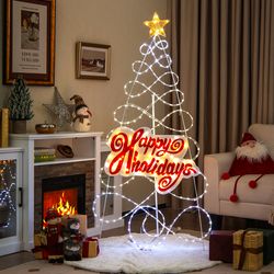 5.6 ft outdoor colorful christmas tree with 216 led lights & 6 lighting modes, lighted holiday yard decoration for home