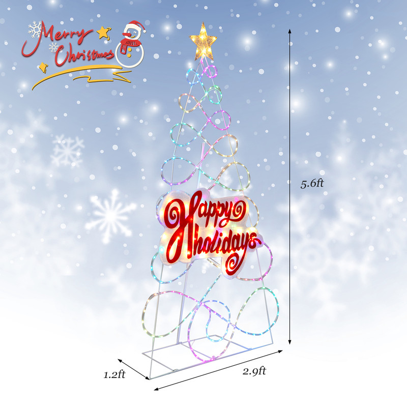 5.6 FT Outdoor Colorful Christmas Tree with 216 LED Lights & 6 Lighting Modes, Lighted Holiday Yard Decoration for Home