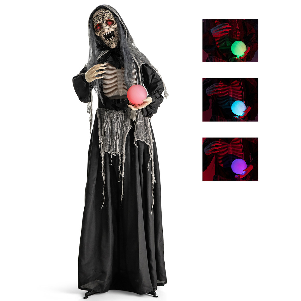 6FT Halloween Animatronic Standing Witch with Light Up Eyes & Magical Ball, Sound & Motion Activated