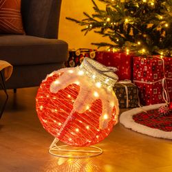 pop-up outdoor christmas lantern with 80 led lights and stable support base, festive lighted ball decoration