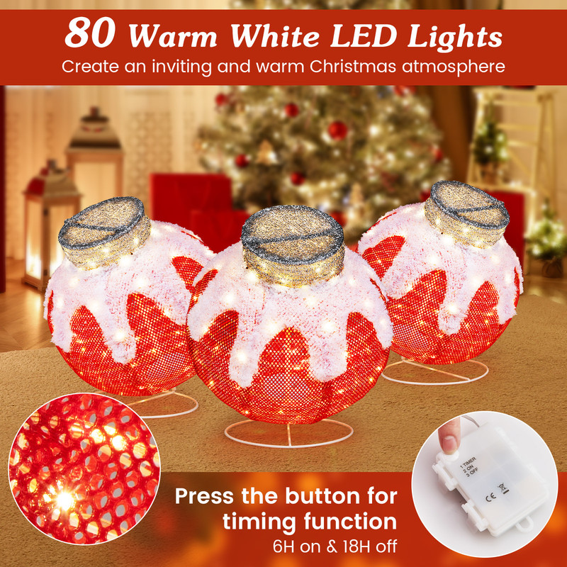 PopUp Outdoor Christmas Lantern With 80 LED Lights And Stable Support Base Festive Lighted Ball Dec 2