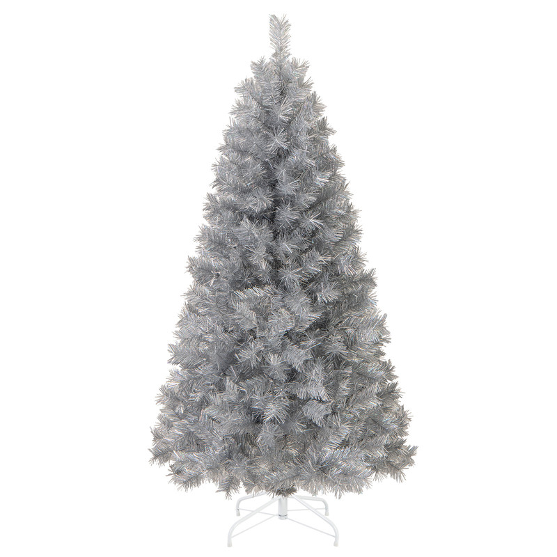PreLit Artificial Christmas Tree With Warm LED Lights Silver Tinsel Xmas Tree For Home Party Holid 5