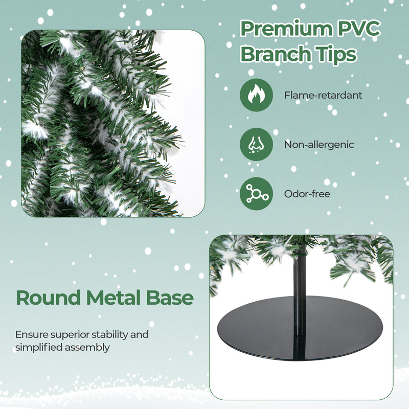 Artificial Christmas Tree Set With Realistic Snow PreLit Pencil Trees With Warm LED Lights Metal B 4