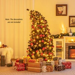 6ft artificial christmas tree with bendable top & warm white lights, black pvc halloween xmas tree for indoor holida