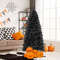 6FT Artificial Christmas Tree with Bendable Top & Warm White Lights, Black PVC Halloween Xmas Tree for Indoor Holida