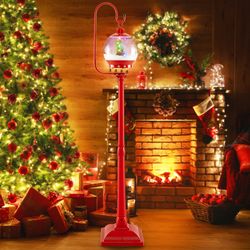 68 inch festive musical christmas street lamp post with snow globe lantern, sound-activated holiday decoration