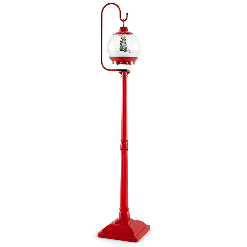 68 Inch Festive Musical Christmas Street Lamp Post with Snow Globe Lantern, Sound-Activated Holiday Decoration