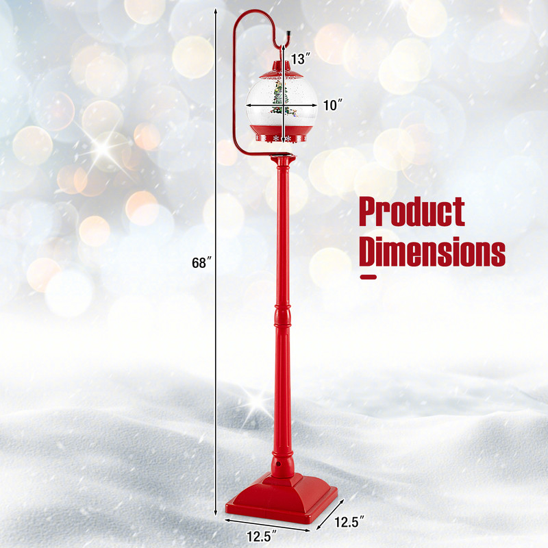 68 Inch Festive Musical Christmas Street Lamp Post with Snow Globe Lantern, Sound-Activated Holiday Decoration
