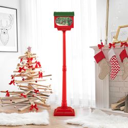 59 inch christmas street lamp with sound-activated snow globe lantern, musical holiday decor with snowfall effect, light