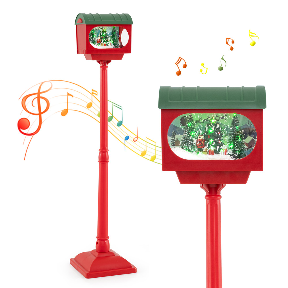 59 Inch Christmas Street Lamp with Sound-Activated Snow Globe Lantern, Musical Holiday Decor with Snowfall Effect, Light