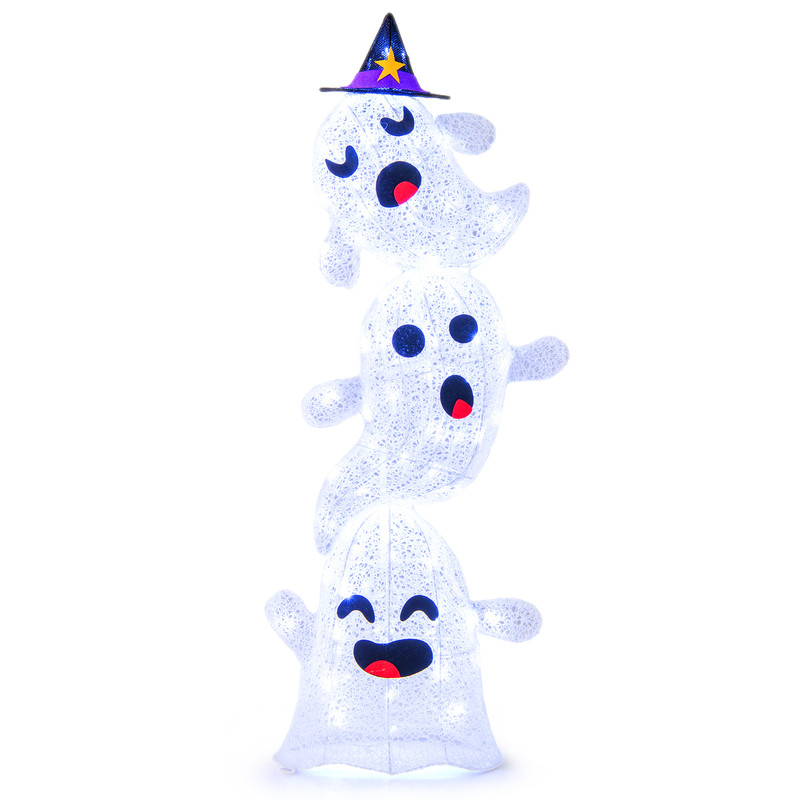 4 FT Lighted Standing Halloween Decoration, Stacked Ghosts with 120 LED Lights for Outdoor Yard, Lawn, Porch, or Garden