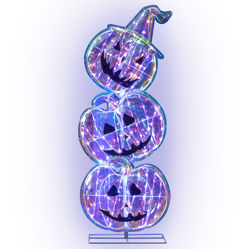 Standing 150 LED Lighted Pumpkin Halloween Decoration with Base, Outdoor Yard Inflatable Pumpkin Stack for Holiday Lawn