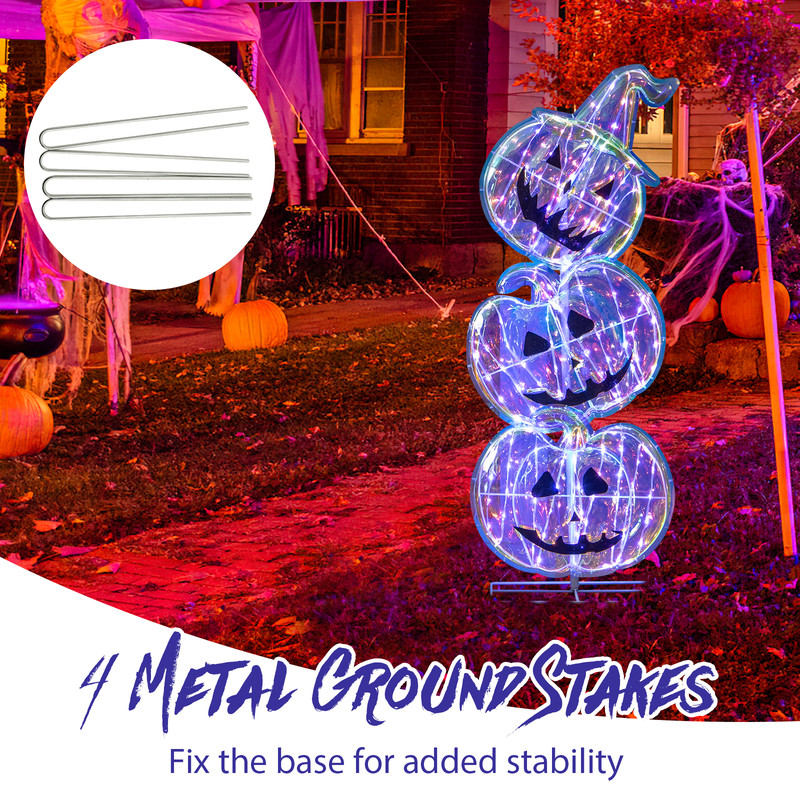 Standing 150 LED Lighted Pumpkin Halloween Decoration with Base, Outdoor Yard Inflatable Pumpkin Stack for Holiday Lawn