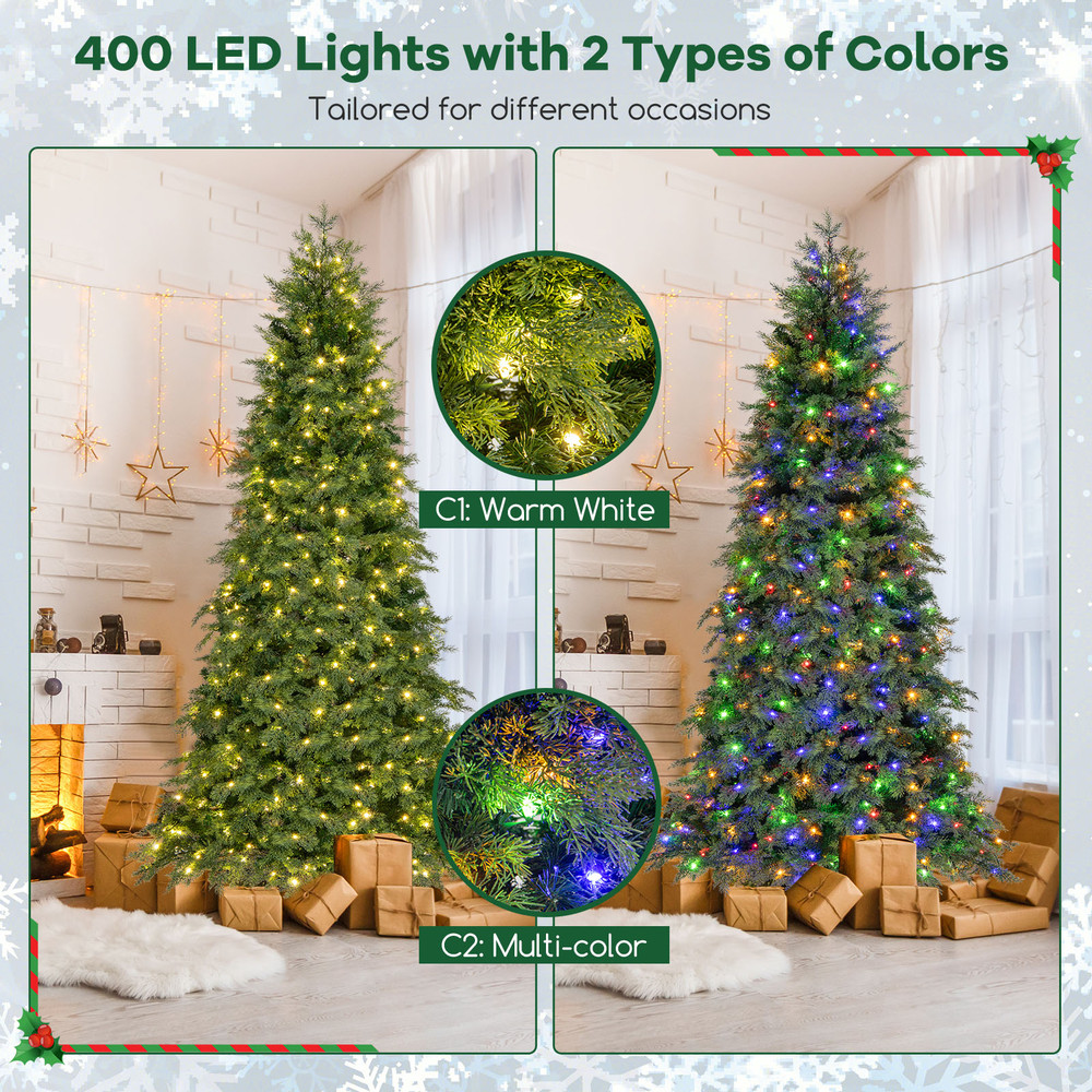 7.5 ft Pre-Lit Artificial Christmas Tree with 11 Lighting Modes Green Pine Holiday Tree for Indoor Decor