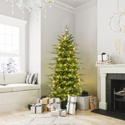 6 ft pre-lit artificial christmas tree with warm white led lights realistic green holiday tree for indoor decor