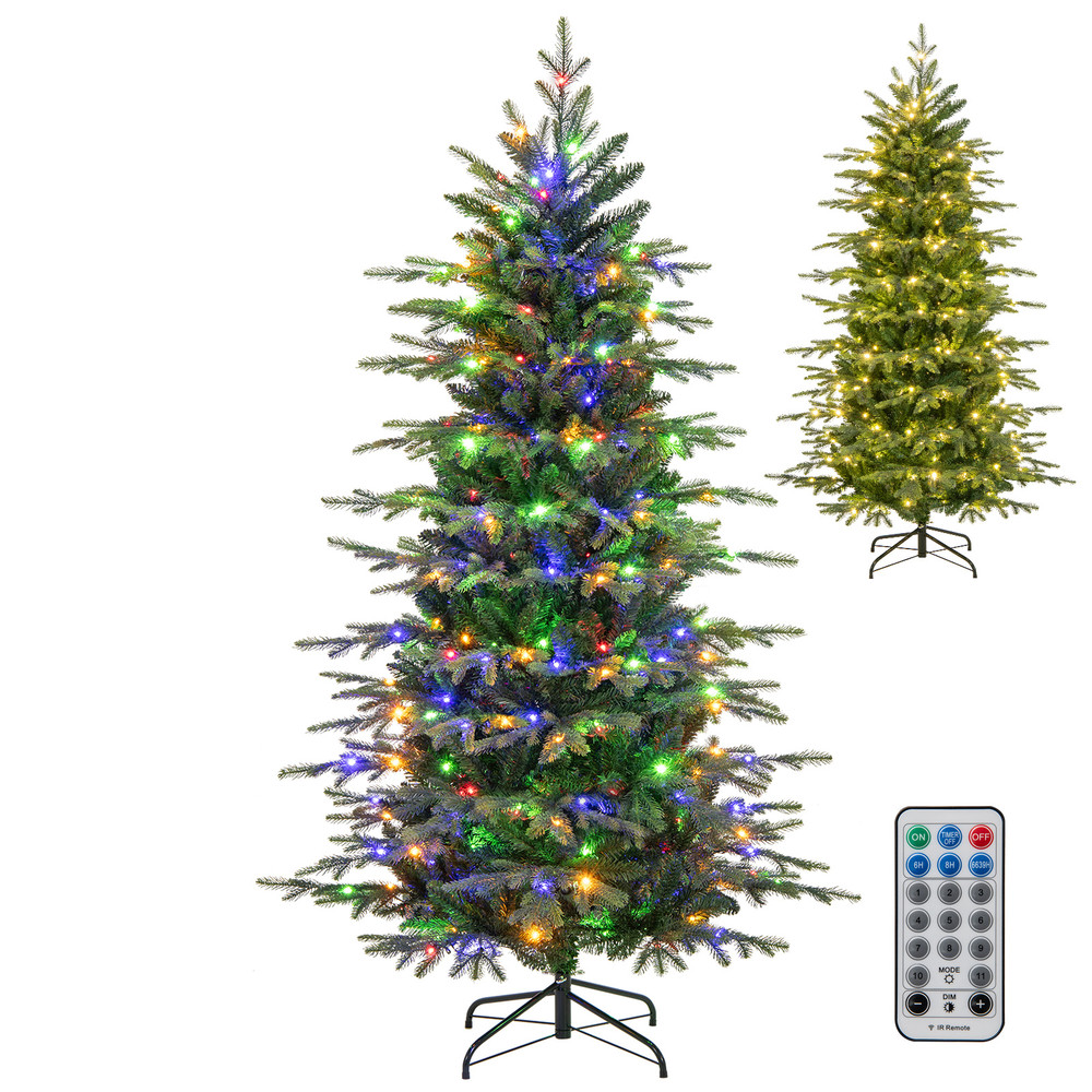 6 ft Pre-Lit Artificial Christmas Tree with Warm White LED Lights Realistic Green Holiday Tree for Indoor Decor