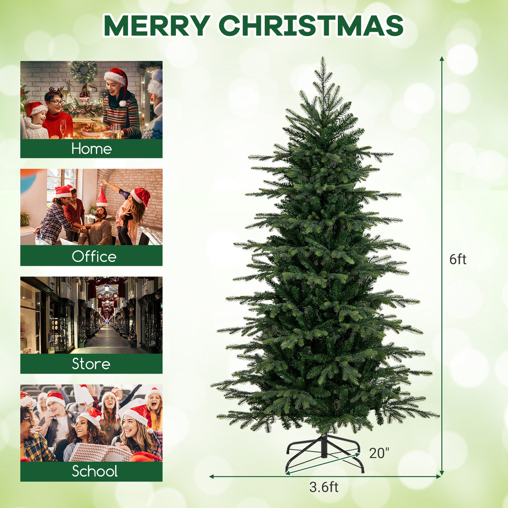 6 ft Pre-Lit Artificial Christmas Tree with Warm White LED Lights Realistic Green Holiday Tree for Indoor Decor