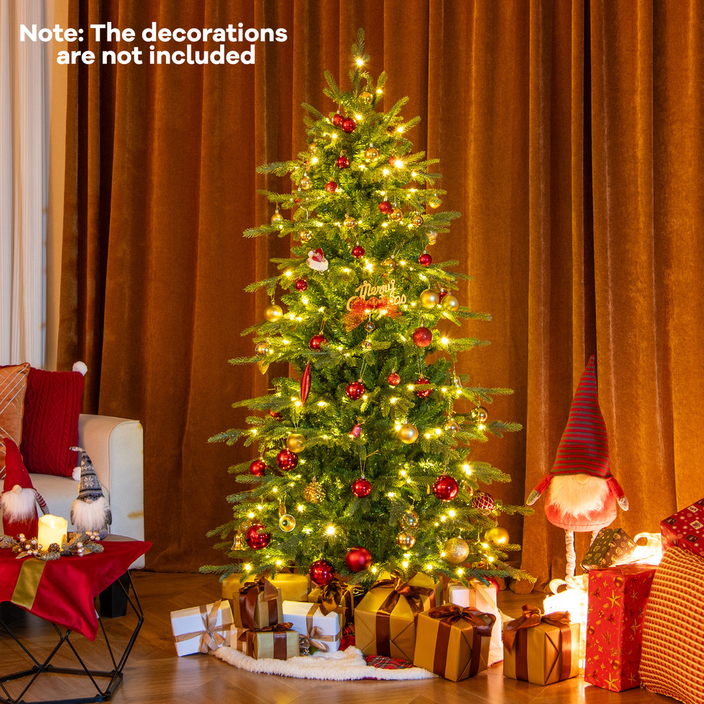 6 ft Pre-Lit Artificial Christmas Tree with Warm White LED Lights Realistic Green Holiday Tree for Indoor Decor
