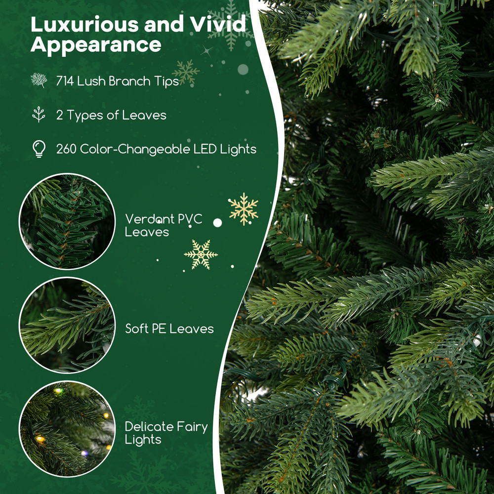 6 ft Pre-Lit Artificial Christmas Tree with Warm White LED Lights Realistic Green Holiday Tree for Indoor Decor
