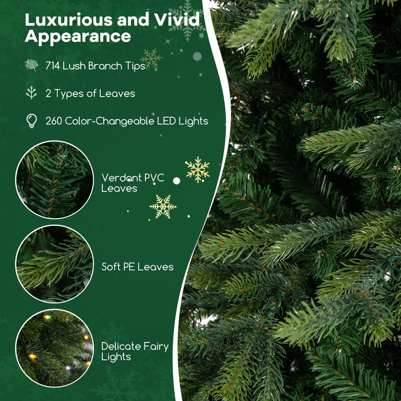 6 ft Pre-Lit Artificial Christmas Tree with Warm White LED Lights Realistic Green Holiday Tree for Indoor Decor