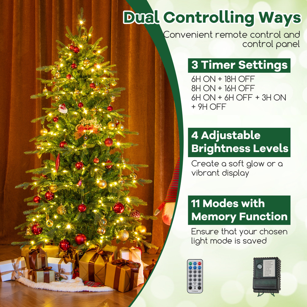 6 ft Pre-Lit Artificial Christmas Tree with Warm White LED Lights Realistic Green Holiday Tree for Indoor Decor