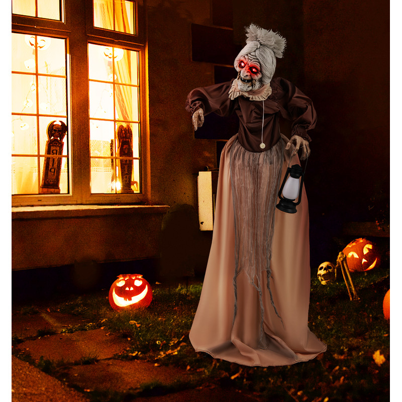 Creepy Halloween Decoration Moving Old Lady Hag Animatronic with Sound & LED Eyes