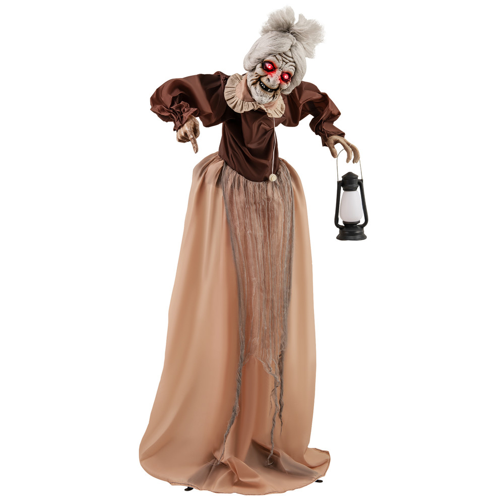 Creepy Halloween Decoration Moving Old Lady Hag Animatronic with Sound & LED Eyes