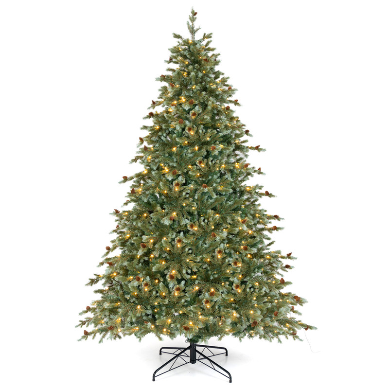8 ft LED Christmas Tree with Warm White Lights & Pine Cone Decor