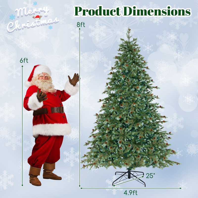 8 ft LED Christmas Tree with Warm White Lights & Pine Cone Decor