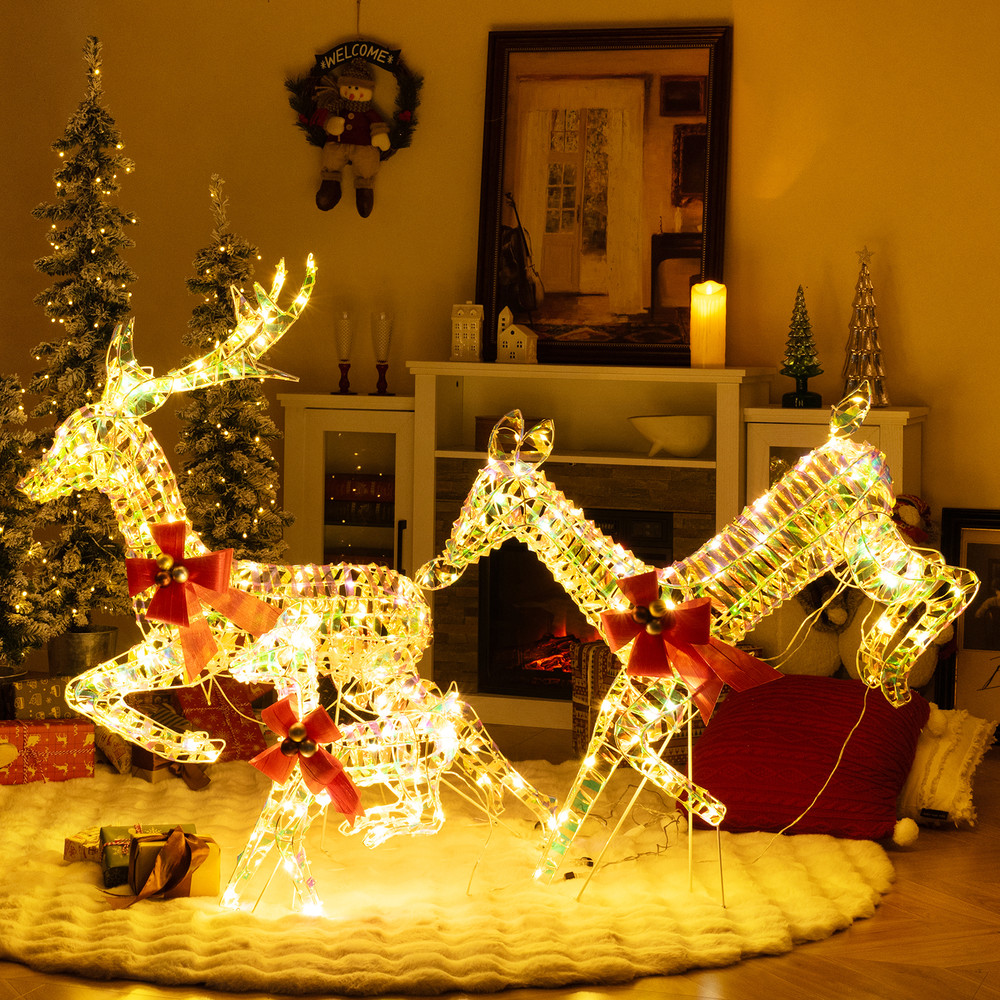 Christmas Reindeer Decor with LED Lights Elegant Bow-Adorned Deer Family for Holiday Displays