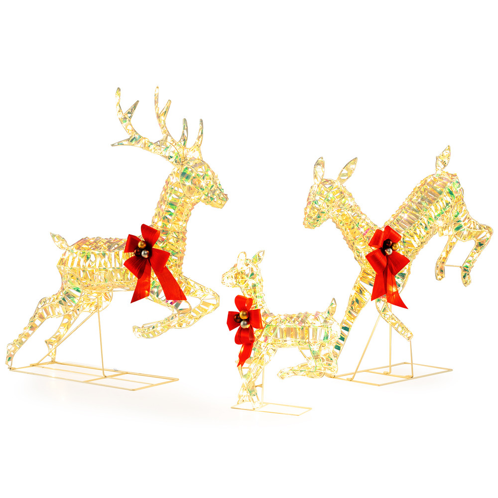 Christmas Reindeer Decor with LED Lights Elegant Bow-Adorned Deer Family for Holiday Displays