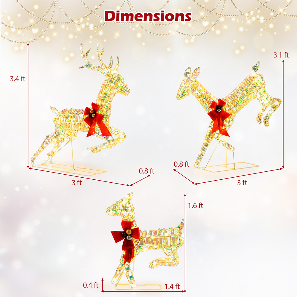Christmas Reindeer Decor with LED Lights Elegant Bow-Adorned Deer Family for Holiday Displays