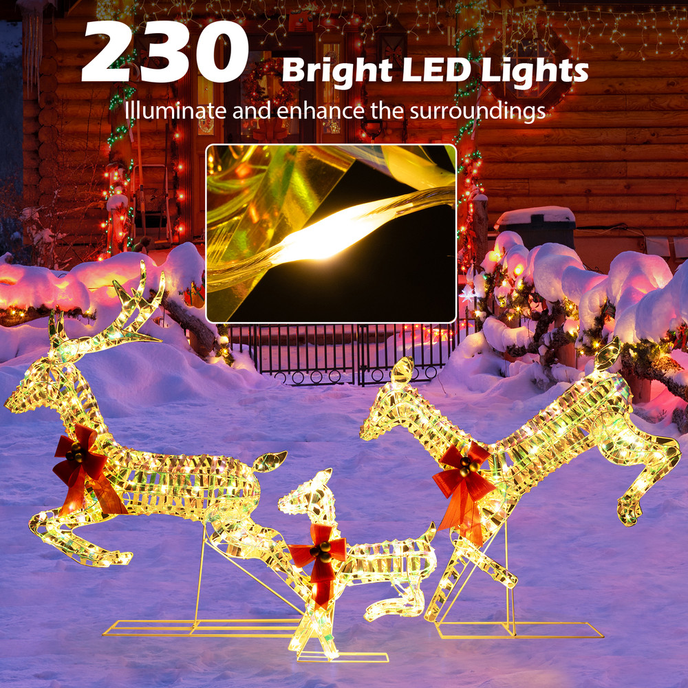 Christmas Reindeer Decor with LED Lights Elegant Bow-Adorned Deer Family for Holiday Displays