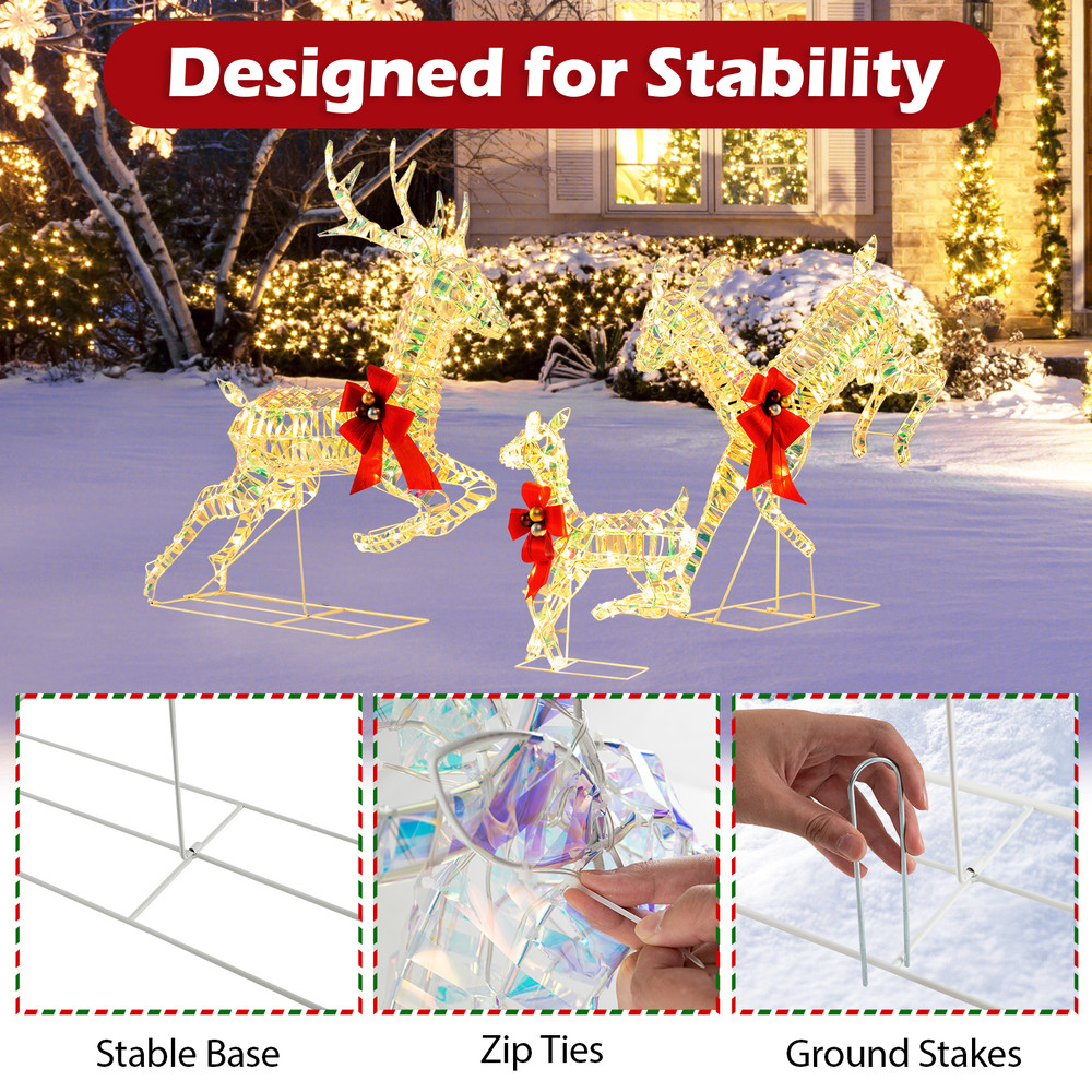 Christmas Reindeer Decor with LED Lights Elegant Bow-Adorned Deer Family for Holiday Displays