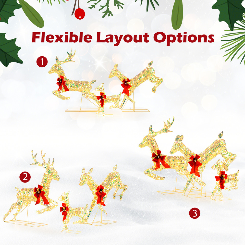 Christmas Reindeer Decor with LED Lights Elegant Bow-Adorned Deer Family for Holiday Displays