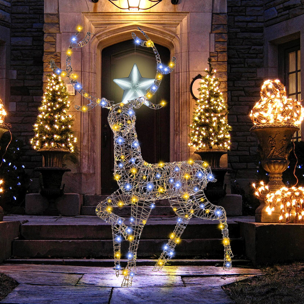 4.6ft Lighted Reindeer Christmas Decor 170LED Warm & Cold Lights