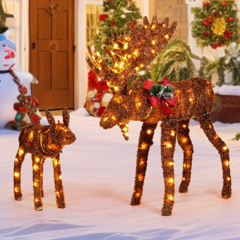 Lighted Moose Family Christmas Decor 170LED Warm White Lights for Outdoor & Yard Decor