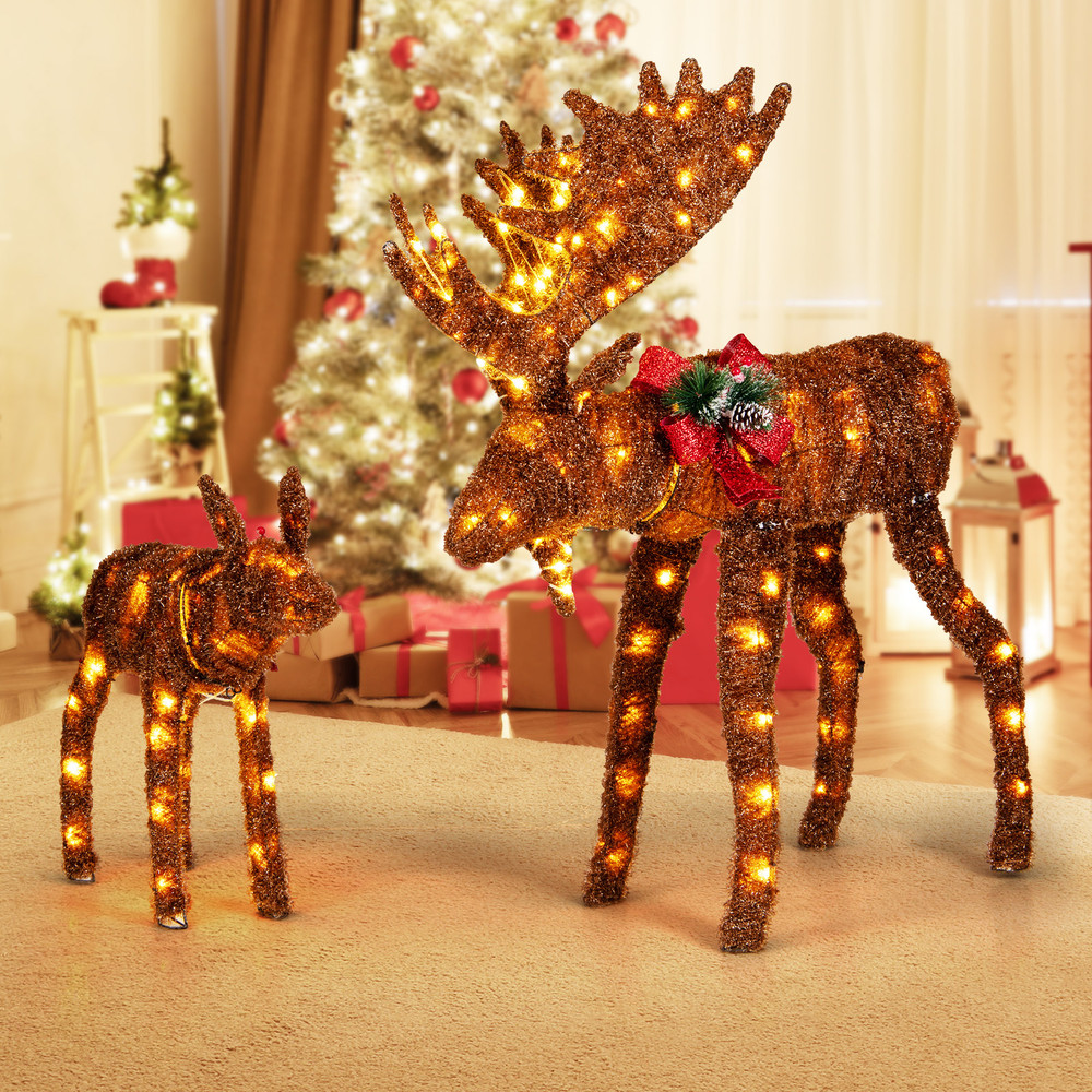 Lighted Moose Family Christmas Decor 170LED Warm White Lights for Outdoor & Yard Decor
