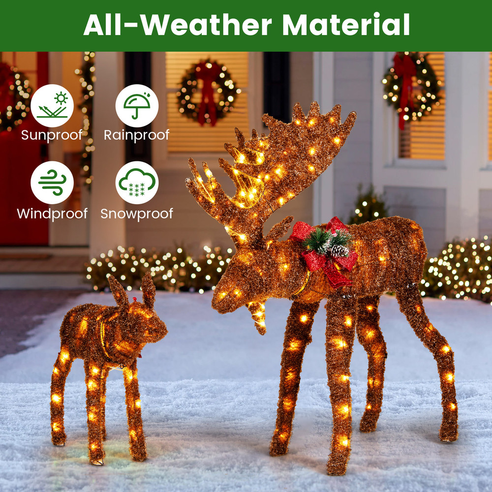 Lighted Moose Family Christmas Decor 170LED Warm White Lights for Outdoor & Yard Decor